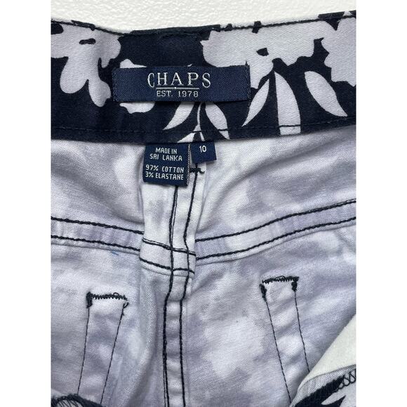 Chaps Floral High Waisted Straight Leg Crop Capri Pants Navy Blue Hawaiian 10 - Picture 6 of 13